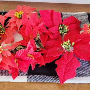 Set of 12 Artificial Snowy Poinsettia and Holly Christmas 10-1/2 Floral  Picks