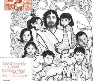 Página para colorear de Cristo y los pequeños