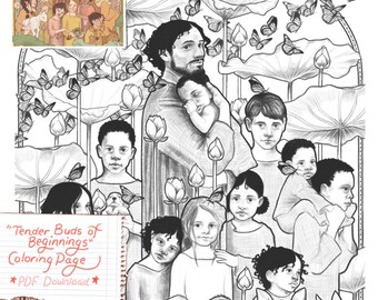 Página para colorear "Los tiernos brotes del comienzo"