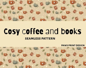 Kaffee und Bücher nahtlose Muster | Herbst Hygge Design (PNG Digital Download)