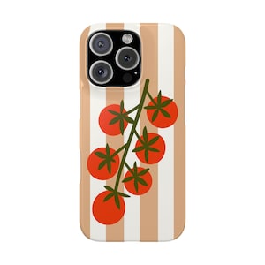 Trendy Tomate Muster Slim Handyhülle für iPhone 16, 15, 14, 13, 12, 11 und Galaxy S24, S23, S22, S21 | Essen Handyhülle
