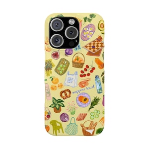 Trendy Farmers Market Pattern Slim Phone Case for iPhone 16, 15, 14, 13, 12, 11 and Galaxy S24, S23, S22, S21 | Food Phone Case