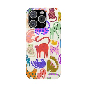 Trendy Colorful Cat Pattern Snap Phone Case for iPhone 16, 15, 14, 13, 12, 11 and Samsung Galaxy s23, s22, s21 | Cat lovers gift