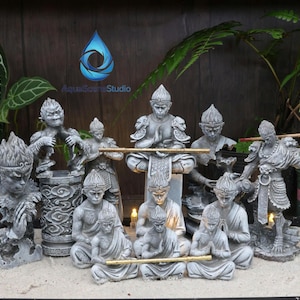 Sun Wukong Meditation Staty – Stenfinish Miniatyrdekor för Terrarium, Akvarium och Zenträdgård