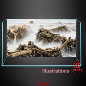 Polyester fish tank glass backdrop, fish tank background, fish tank decoration, Great Wall style