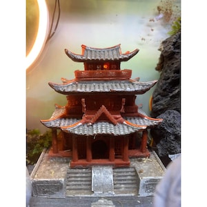 Mini 3-vånings pagodhus, östasiatisk tempelminiatyr, terrariumdekoration för älvor (12 cm)