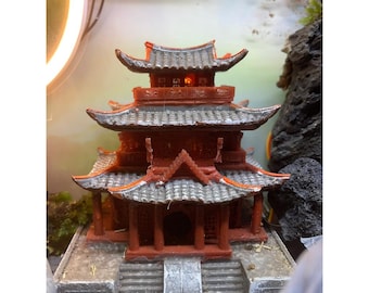 Miniatura de Pagode de 3 Andares, Templo em Miniatura do Leste Asiático, Decoração para Terrário e Jardim de Fadas (12 cm)