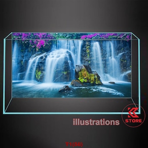 Polyester fish tank glass backdrop, fish tank background, fish tank decoration, waterfall and rocks