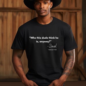 Funny David vs Goliath Unisex Heavy Cotton Tee, Biblical Humor Shirt, Christian Gift, Men&#39;s Women&#39;s Relaxed Fit Tshirt, Religious Clothing