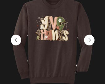 Give Thanks Sweatshirt, Faux Yarn Fall Colors retro look