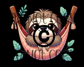 Cute sloth in pink hammock.  PNG file transparent background for sublimation DTF DTG