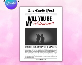 Editable Valentine Newspaper Template, Cupid Post (Canva)