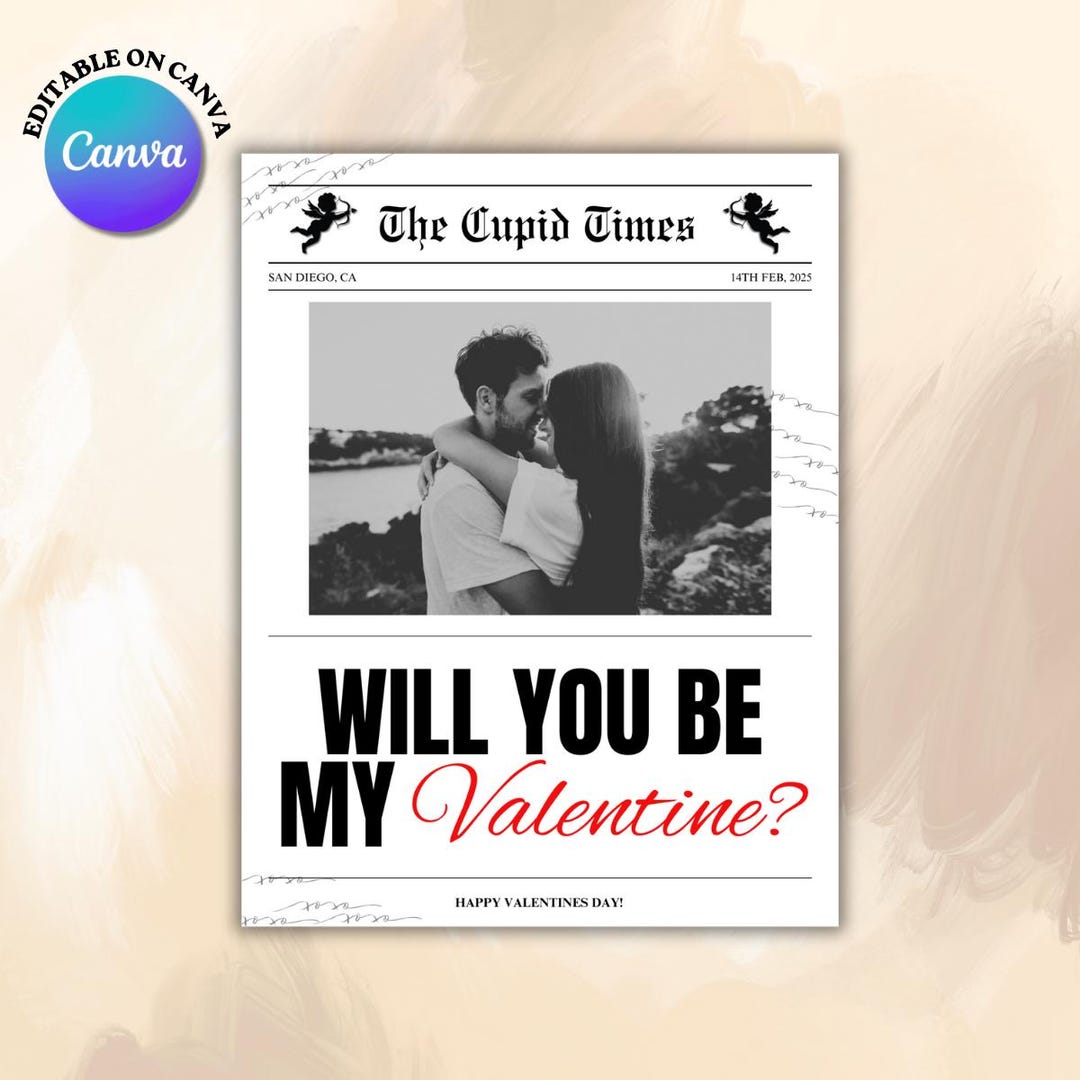 Valentines Day Newspaper Template Canva, Editable Valentine Newspaper