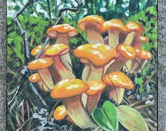 Original Jack-o-lantern Painting • Mushroom Art • Fungi • Maine Artist • hand-painted • handmade • Nature • 6x6 inches Acrylic Canvas