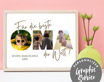 Collage de fotos personalizado para la abuela con servicio de diseño gráfico | Descarga digital como un regalo de cumpleaños único para la abuela como recuerdo.