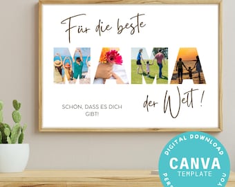 Plantilla de Canva para crear un collage de fotos personalizado para mamá | Descarga digital como regalo para el Día de la Madre | Recuerdo familiar para decorar la pared
