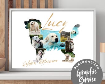 Collage fotográfico personalizado de Golden Retriever con servicio de diseño gráfico | Descarga digital como regalo especial o recuerdo de tu perro.