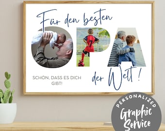 Collage de fotos personalizado para el abuelo con servicio de diseño gráfico | Descarga digital como regalo de cumpleaños único para el abuelo como recuerdo.