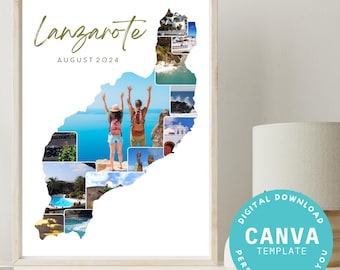 Personalizowany kolaż zdjęć z Lanzarote | Pobierz cyfrowo jako szablon CANVA | Wyspy Kanaryjskie | Prezent | Pamiątka z wakacji | Rodzina | Wyspa
