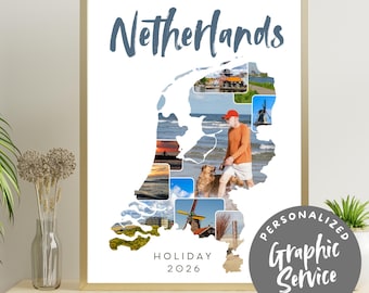 Collage fotográfico personalizado de los Países Bajos con servicio de diseño gráfico | Descarga digital como regalo o recuerdo de tus vacaciones en Holanda