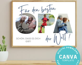 Plantilla de Canva para crear un collage de fotos personalizable para el abuelo | Descarga digital | Regalo | Abuelo | Niño | Recuerdo | Familia | Amor