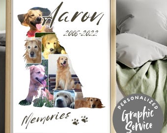 Collage fotográfico personalizado de Golden Retriever con servicio de diseño gráfico | Descarga digital como regalo especial o recuerdo de tu perro.