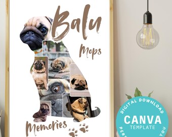 Plantilla de Canva como collage de fotos de carlino personalizable | Descarga digital | Regalo | Recuerdo de perro | Mascota | Foto