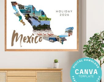 Collage de fotos personalizado de México | Descarga digital como plantilla de CANVA | Recuerdo de vacaciones | Caribe | Tarjeta de felicitación | Luna de miel