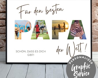 Collage de fotos personalizado para papá con servicio de diseño gráfico | Descarga digital como un regalo único para el Día del Padre de parte de su hija o hijo.