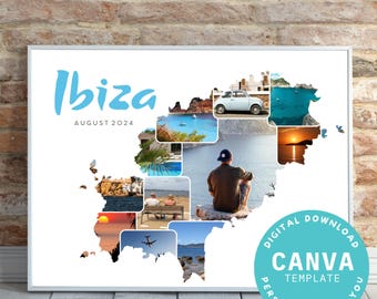 Plantilla de Canva como collage personalizable de Ibiza | Descarga digital | Recuerdo de vacaciones | Isla | Islas Baleares | Decoración del hogar