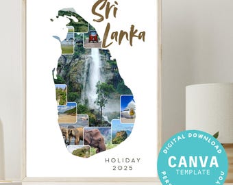 Spersonalizowany kolaż zdjęć ze Sri Lanki | Pobierz cyfrowo jako szablon CANVA | Azja Południowa | Prezent | Wspomnienie z wakacji | Rodzina