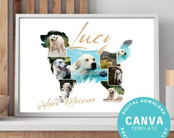 Plantilla de Canva personalizable como collage de fotos de Golden Retriever | Descarga digital | Regalo | Recuerdo de perro | Mascota | Presente