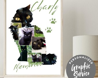 Collage fotográfico personalizado de gatos con servicio de diseño gráfico | Descarga digital como regalo especial o recuerdo de tu mascota