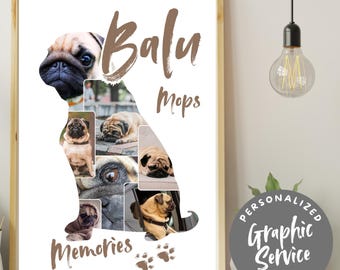 Collage de fotos personalizado de carlino con servicio de diseño gráfico | Descarga digital como regalo especial o recuerdo de tu perro