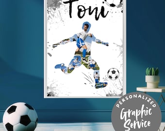 Collage fotográfico de fútbol personalizado con servicio de diseño gráfico | Descarga digital como idea de regalo única | Un recuerdo de deportes y aficiones | Copa del Mundo