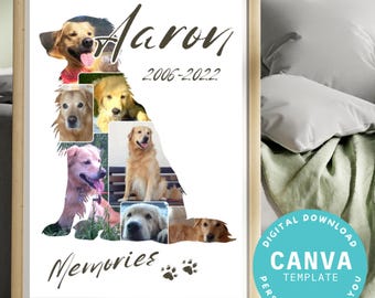 Plantilla de Canva para collage de fotos personalizable de Golden Retriever | Descarga digital | Regalo | Recuerdo de perro | Mascota | Foto