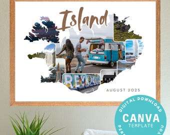 Collage de fotos personalizado de Islandia | Descarga digital como plantilla CANVA | Recuerdo de vacaciones | Islandia | Arte mural