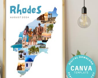 Personalizowany kolaż zdjęć z Rodos | Pobierz cyfrowo jako szablon CANVA | Grecja | Rodos | Prezent | Wspomnienia z wakacji | Zdjęcie