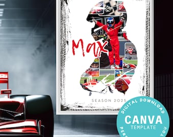 Plantilla de Canva para collage de fotos de piloto de carreras personalizable | Descarga digital | Regalo | Deporte | Automovilismo | Afición | Motociclismo