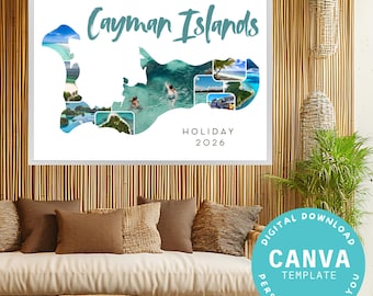 Personalized Cayman Islands photo collage | Digital download as a CANVA template | Vacation memory | Caribbean | Greeting card | Honeymoon