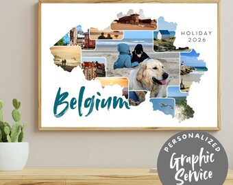 Collage de fotos personalizado de tus vacaciones en Bélgica con servicio de diseño gráfico | Descarga digital como regalo o recuerdo de tu viaje de vacaciones.