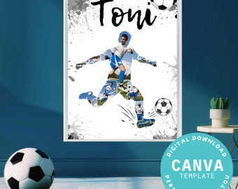 Plantilla de Canva para crear un collage de fotos de fútbol personalizable | Descarga digital | Regalo | Deporte | Fútbol | Afición | Niño | Recuerdo | Copa del Mundo