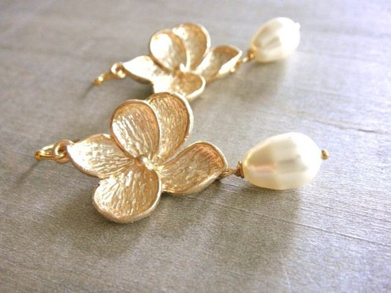 Items similar to Gold Plumeria Earrings - Wedding, Bride, Bridal ...