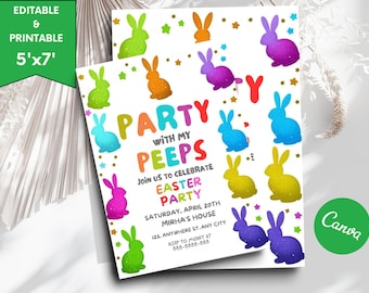 Editable Party With My Peeps Invitation Template, Peeps Bunny Invite, Happy Rabbit Easter Invite, Easter Egg Hunt Invite, Instant Download