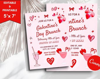 Uitnodiging voor feest van Galentines Day, Galentines brunch uitnodigen, Pink Galentines Girls Night, bewerkbare uitnodiging voor Valentijnsdagviering