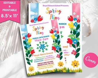 Spring Fling Printable Invitation | Spring Invitation | Editable Spring Fling Festival Fundraiser Template | Spring Fling School Dance