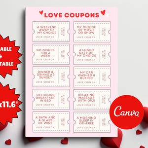 Customizable Love Coupon Book | Printable Coupon Book, Valentine&#39;s Day Gift, Last Minute Gift Idea, Anniversary Gift, Gift for Him, DIY Gift