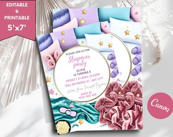 Bearbeitbare Pyjama Party Geburtstagseinladung Sleepover Geburtstag einladen Rosa Mädchen Spa Tween Teen Digitaler Download Druckbare Vorlage Canva