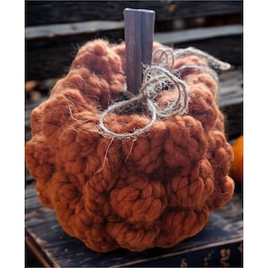 Calabaza de crochet: decoración otoñal de granja naranja con rama de canela