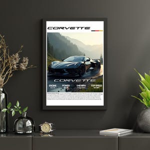 Poster Corvette C8 – Opera d'arte per auto sportive a motore centrale / Decorazione murale automobilistica per appassionati di auto